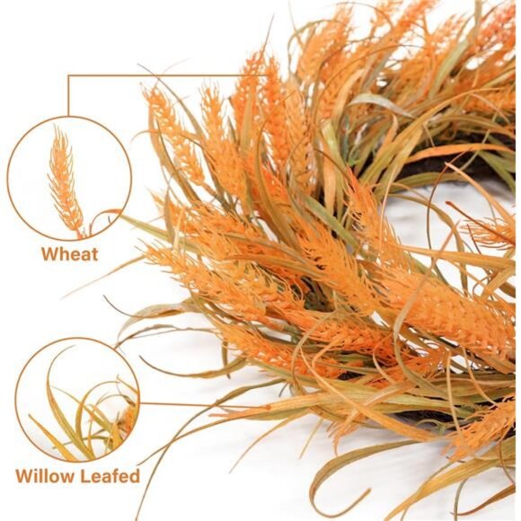 20 Inch 20 LED Thick Fall Wreaths for Front Door Fall Decor Fall Leafed Wheats - Picture 3 of 7